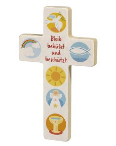 Holzkreuz 'Bleib behütet und beschützt'