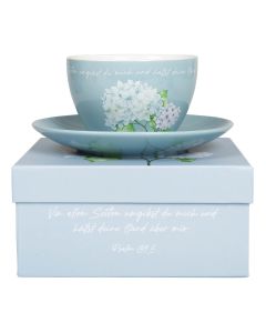 Tasse mit Untertasse in Box 'Hortensie'