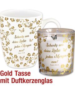 2er-Set Goldtasse 'Schenke' mit Duftkerzenglas 'Schenke'