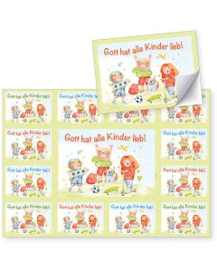 Aufkleber-Grußkarte 12 Ex. 'Gott hat Kinder lieb'