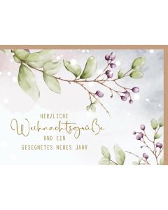 Faltkarte 'Herzliche Weihnachtsgrüße und ein gesegnetes neues Jahr'    1x Motiv: violette Beeren