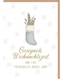 Faltkarte 'Gesegnete Weihnachtszeit und ein friedvolles neues Jahr' 1X  Motiv: Gefüllter Socken