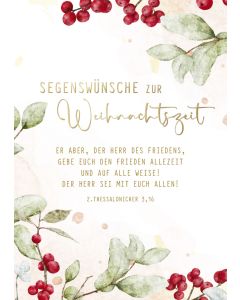 Postkarte 'Segenwünsche zur Weihnachtszeit' 12x             Motiv: rote Beeren